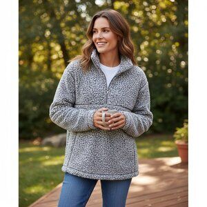 EMILY B Gray Sherpa Fleece Half Zip Pullover Jacket Ladies SMALL